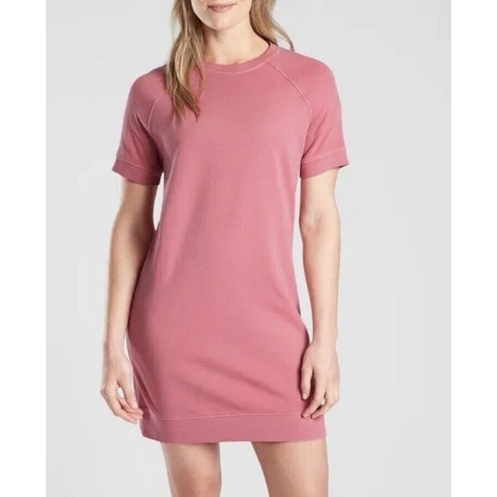 Athleta Dress Women’s Large Sundown Sweatshirt Cotton Shirt Dress Pink Causal